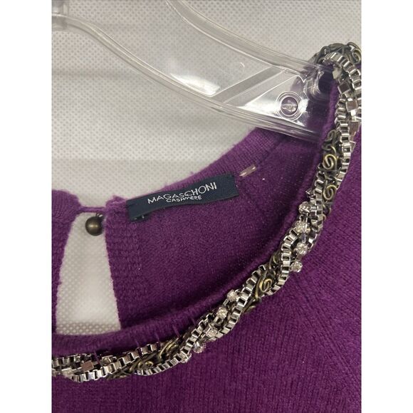 Womens Designer Magaschoni Purple Short sleeve cashmere sweater metal rhinestone - Picture 3 of 7